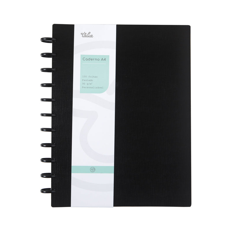 Caderno Smart A4 Pautado 100 folhas Preto Talia